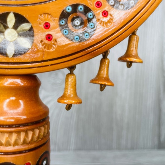 Rare Vintage wooden Boho Hand Painted Candelabra beaded & brass inlay decoration - Picture 7 of 8